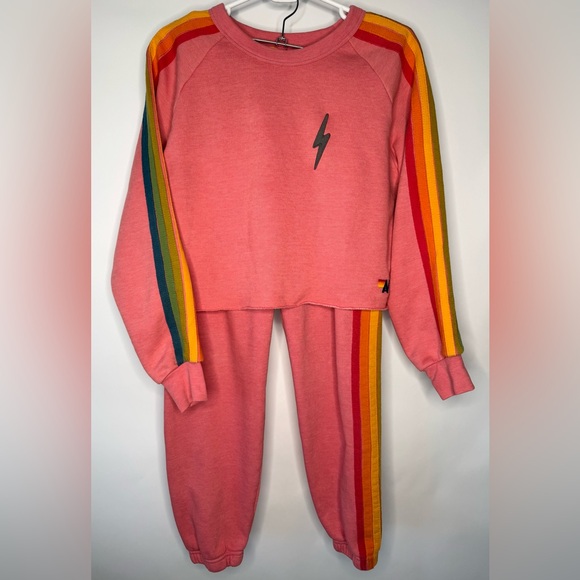 Aviator Nation Bolt Embroidery Classic Cropped Crew and 6 Stripe Sweatpants Set - Picture 1 of 17